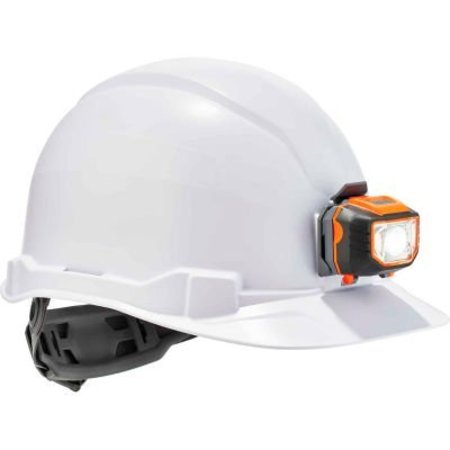 ERGODYNE Skullerz 8970LED Hard Hat Cap Style, Ratchet Suspension, LED Light, Class E, White 60142